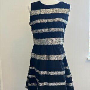 Frank Lyman Black and Silver Metallic Midi Sleeveless Dress, Women's Size 10